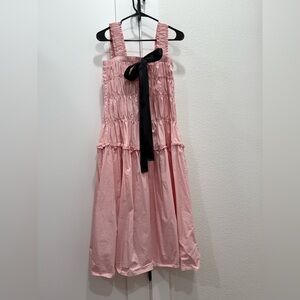 Pink Smocked Dress with Black Bow